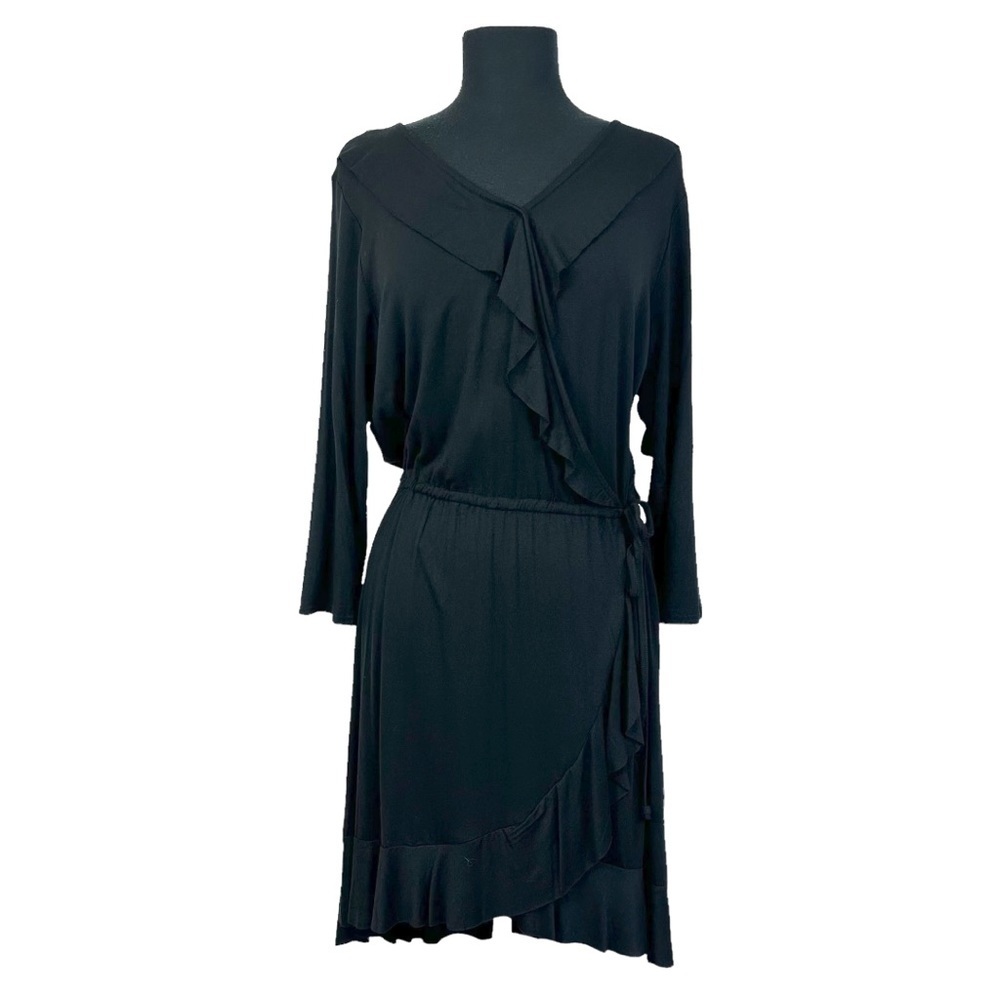 Nina Leonard Faux Wrap Dress Black XL